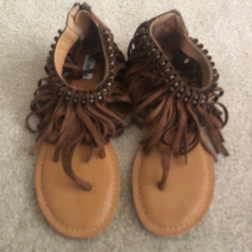 Faux leather fringe sandals